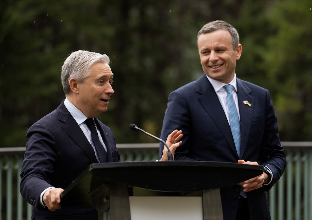 [1/2]Canadian Finance Minister Francois-Philippe Champagne holds a press conference with Ukraine Minister of Finance, Sergii Marchenko (not pictured), after the two met during the G7 finance ministers and central bank governors meeting in Banff, Alberta, Canada, May 20, 2025. REUTERS/Todd Korol Purchase Licensing Rights , opens new tab