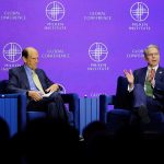 Treasury Secretary Scott Bessent, right, with Michael Milken this week at the Milken Institute Global Conference, where Mr. Bessent sought to allay financiers’ concerns.