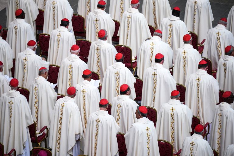Cardinals attend the Holy Mass on Divine Mercy on the second day of mourning for Pope Francis in Vatican City [File: Christopher Furlong/Getty Images]