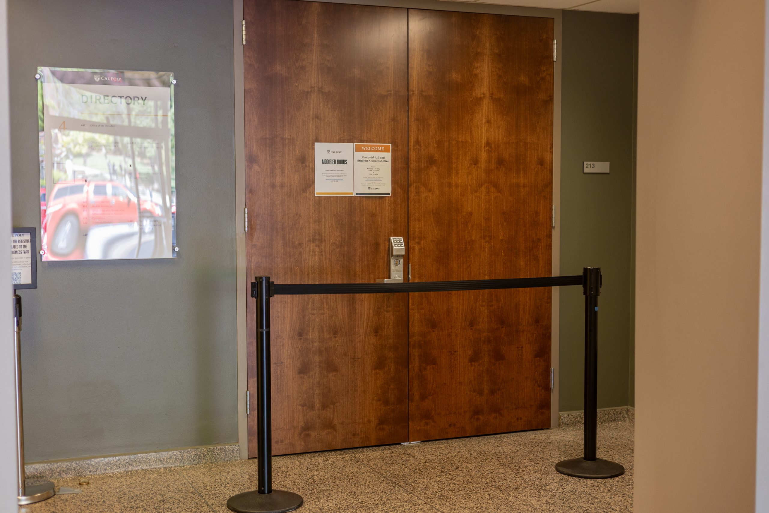The financial aid office fenced off following the incident. Emma Arredondo | Mustang News