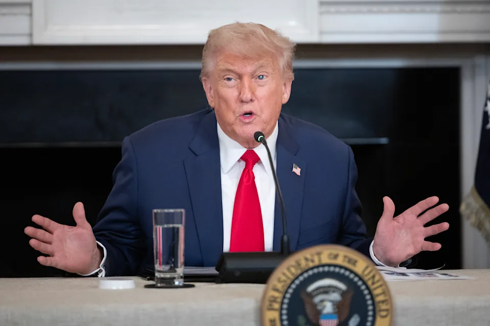 President Trump speaks during an 'Invest America Roundtable' meeting on June 9 in the State Dining Room at the White House in Washington. (Tom Brenner for the Washington Post via Getty Images)