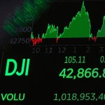 A board above the New York Stock Exchange trading floor displays the closing number for the Dow Jones industrial average, June 10, 2025.